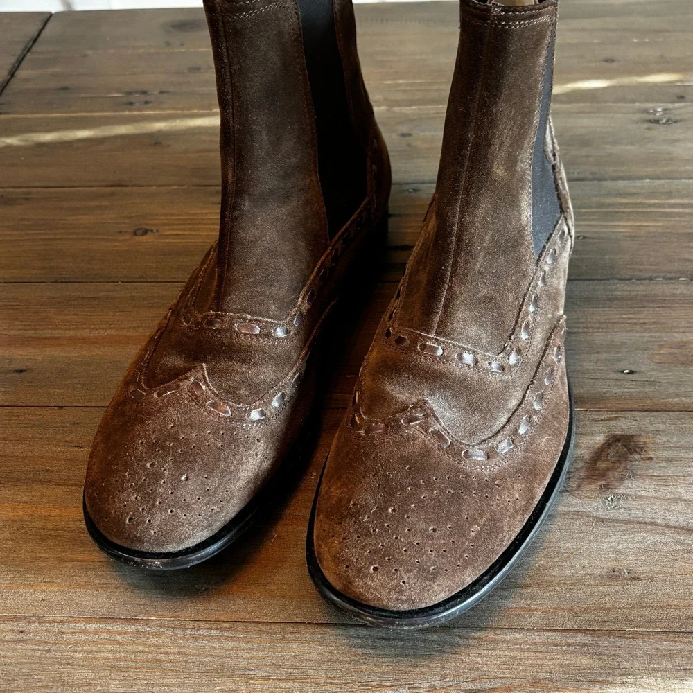 Antonio Maurizi Chelsea Boots 42 US 9 Wingtip Brogue Brown Suede Made in Italy